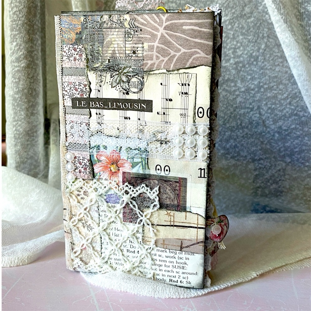 Handmade Vintage Junk Journal ✿ Mini Lace Collage Notebook w/ Cards